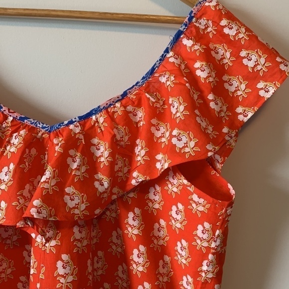 J. Crew Classic Floral Block Ruffle V Neck Orange Summer Top Size Small - Picture 12 of 16